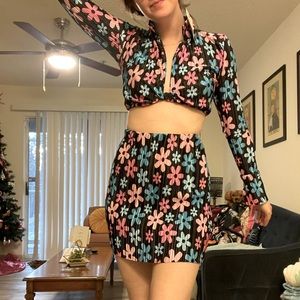 Missguided Two Piece Co-Ord Floral Plisse Set